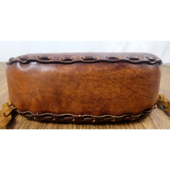 Title: Vintage 70s Handpainted Tooled Leather Shoulder Bag Boho Western Hippie - Picture 6 of 11